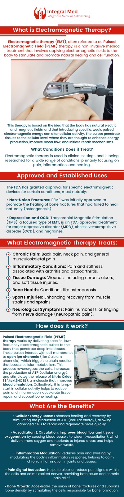 Electromagnetic Therapy utilizes targeted electromagnetic waves to accelerate healing, reduce pain, and improve circulation in affected areas. This non-invasive treatment stimulates cellular regeneration, reduces inflammation, and supports faster recovery. It offers a comprehensive solution for musculoskeletal pain, all guided by the expertise of Dr. George Zdravkov, MD. For more information, contact us today or schedule an appointment online. We are conveniently located at 340 W Butterfield Rd Suite 3C, Elmhurst, IL 60126. Electromagnetic Therapy utilizes targeted electromagnetic waves to accelerate healing, reduce pain, and improve circulation in affected areas. This non-invasive treatment stimulates cellular regeneration, reduces inflammation, and supports faster recovery. It offers a comprehensive solution for musculoskeletal pain, all guided by the expertise of Dr. George Zdravkov, MD. For more information, contact us today or schedule an appointment online. We are conveniently located at 340 W Butterfield Rd Suite 3C, Elmhurst, IL 60126.