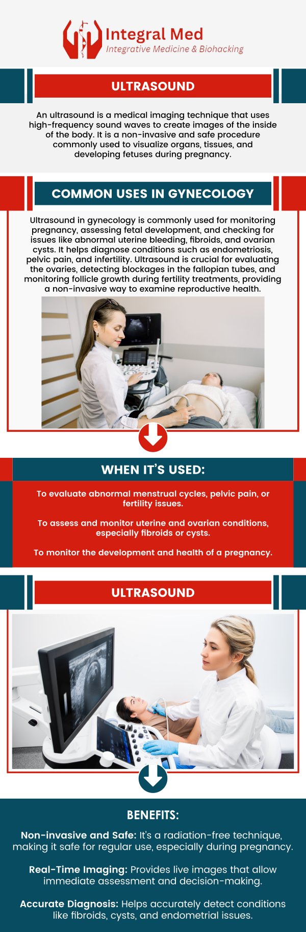 Ultrasound services are typically priced based on the complexity of the procedure and whether the exam requires additional imaging or specialized equipment. On average, the cost of an ultrasound typically ranges from $200 to $800. The cost of an ultrasound can vary depending on the type of ultrasound and the specific area being examined. At Integral Med, our medical professionals assess each patient's needs to provide an accurate and affordable pricing estimate. Contact us today for more information or schedule an appointment online. We are conveniently located at 340 W Butterfield Rd, Suite 3C, Elmhurst, IL 60126.
