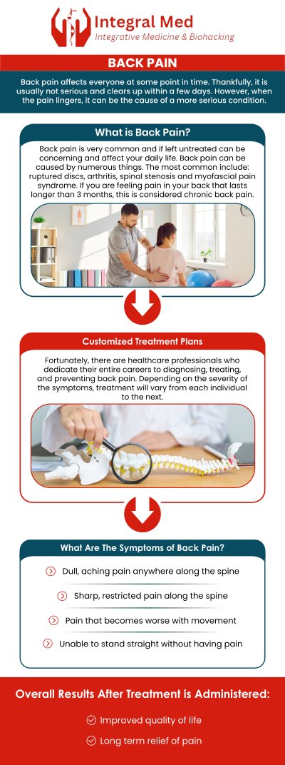 Back pain can affect movement, sleep, posture, and the ability to complete everyday activities comfortably. At Integral Med, Dr. George Zdravkov and Dr. Dimitrina Vizinas provide personalized chiropractic care based on each patient’s symptoms, spinal alignment, mobility, health history, and wellness goals. Treatment may include gentle adjustments, posture guidance, therapeutic exercises, and supportive recommendations designed to reduce discomfort, improve flexibility, and promote healthier movement. For more information, contact us today or schedule an appointment online. We are conveniently located at 340 W Butterfield Rd Suite 3C, Elmhurst, IL 60126.
