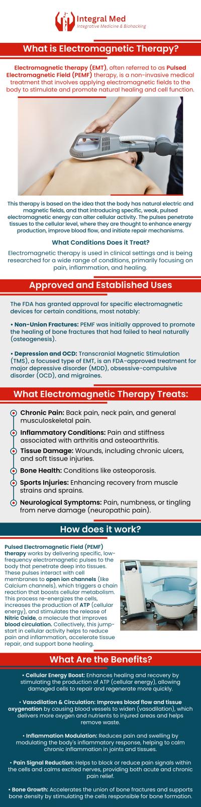 Electromagnetic Therapy utilizes targeted electromagnetic waves to accelerate healing, reduce pain, and improve circulation in affected areas. This non-invasive treatment stimulates cellular regeneration, reduces inflammation, and supports faster recovery. It offers a comprehensive solution for musculoskeletal pain, all guided by the expertise of Dr. George Zdravkov, MD. For more information, contact us today or schedule an appointment online. We are conveniently located at 340 W Butterfield Rd Suite 3C, Elmhurst, IL 60126.